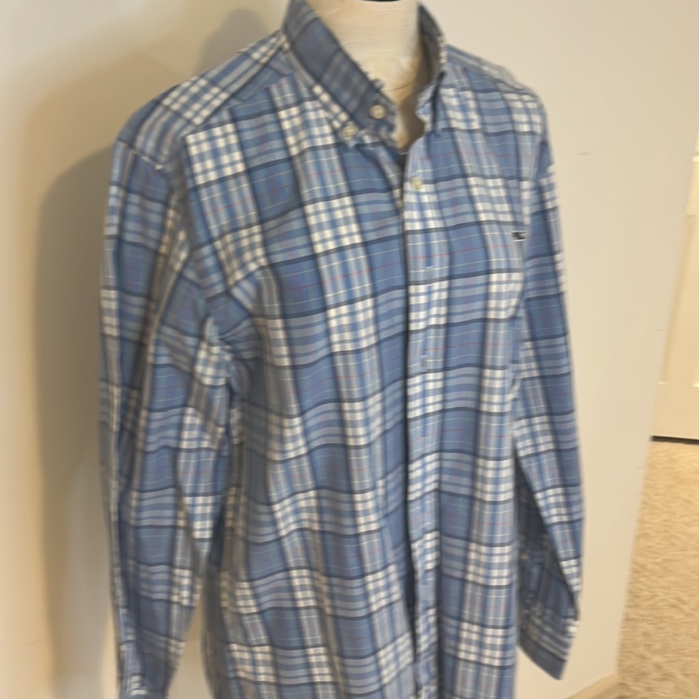 Men’s medium slim fit plaid button down Oxford
